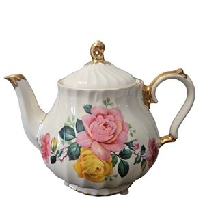 Gorgeous James Sadler Cabbage Rose 5 cup 1930s teapot never used